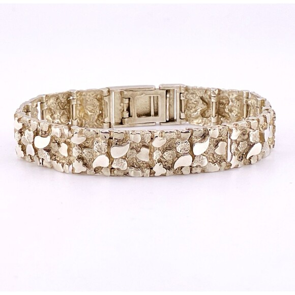 Vintage 925 Sterling Silver 12MM Brutalist Nugget Link Bracelet 6.5" L 22.1 Grs - Picture 1 of 5